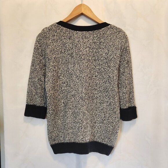 Karen Scott Pullover Sweater Womens M B/W Marled 3/4 Roll Cuff Sleeves Cotton - Picture 5 of 6
